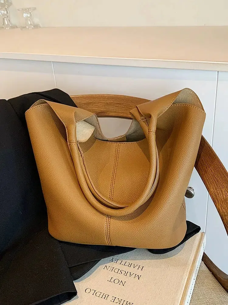 Bucket Shaped Leather Tote Bag