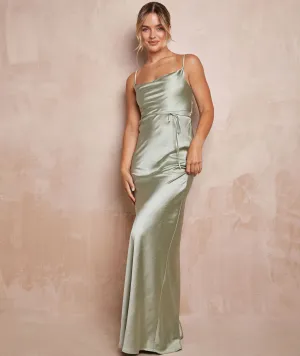 Cami Cowl Front Satin Bridesmaid Dress - Sage