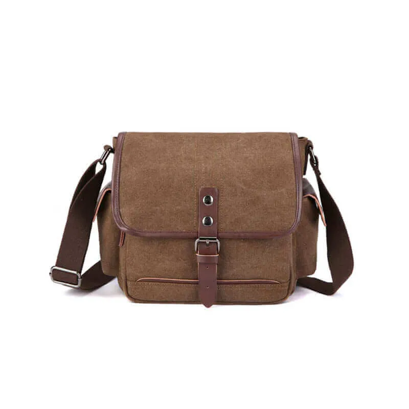 Canvas Shoulder Crossbody Bag with Belt Buckle Decoration