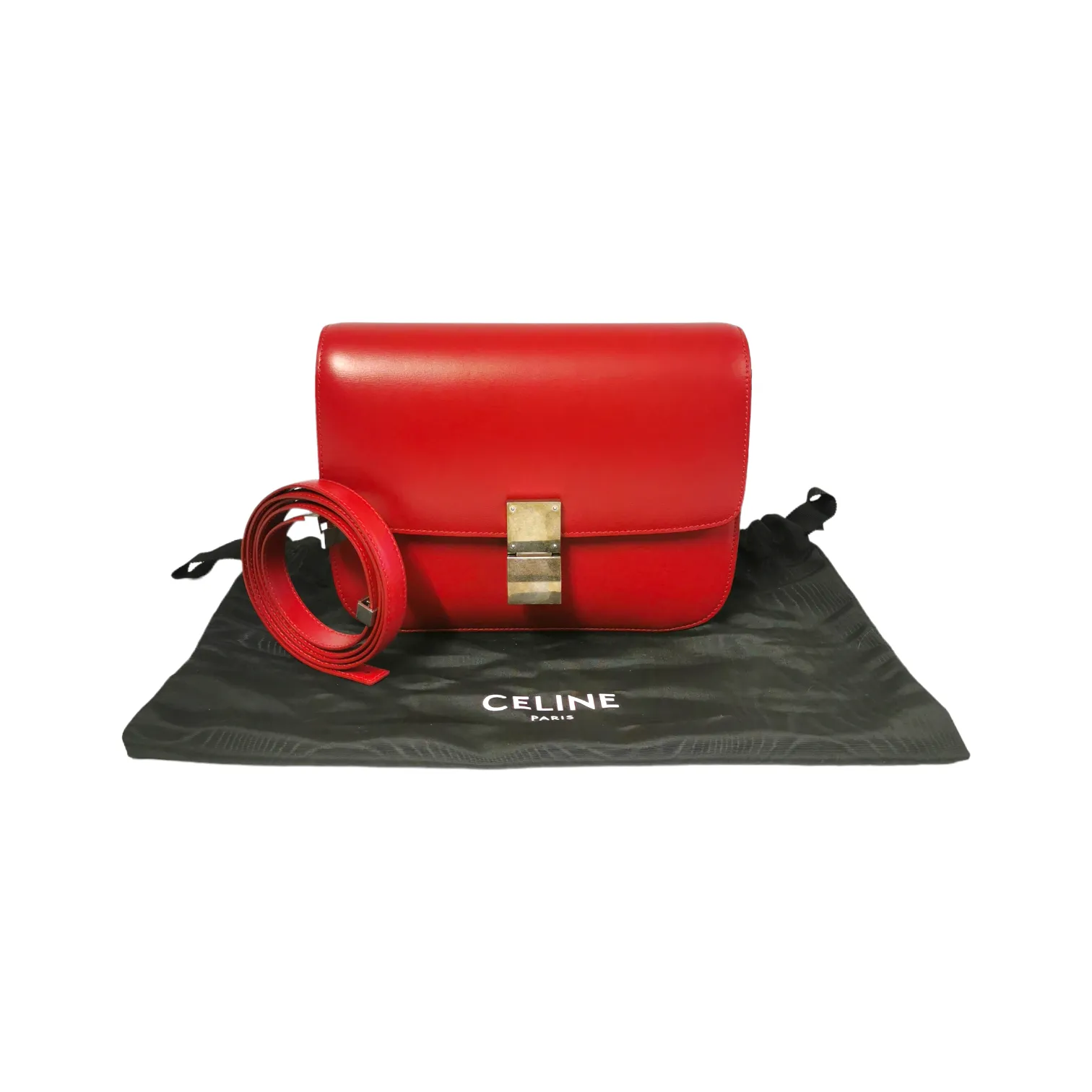 Celine Classic Box Medium Red Calfskin