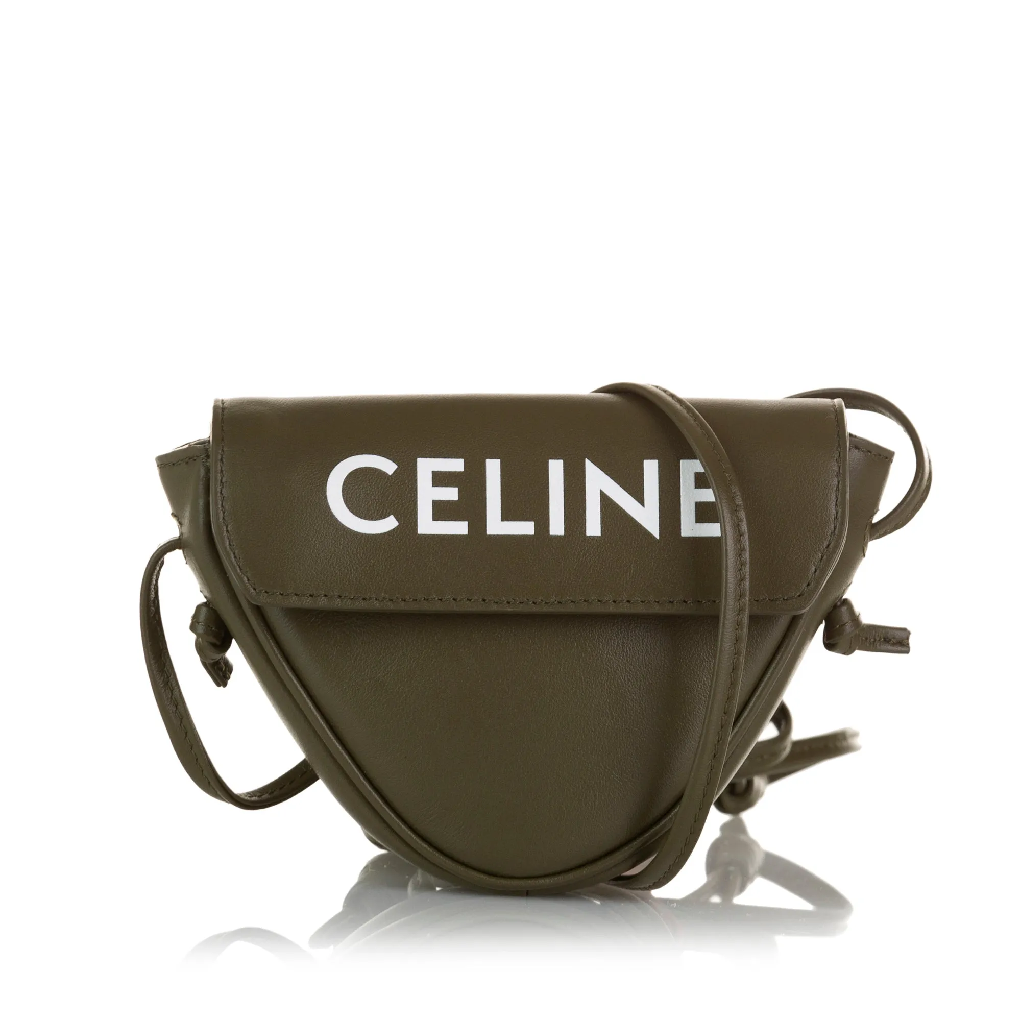 Celine Logo Triangle Small Green Leather