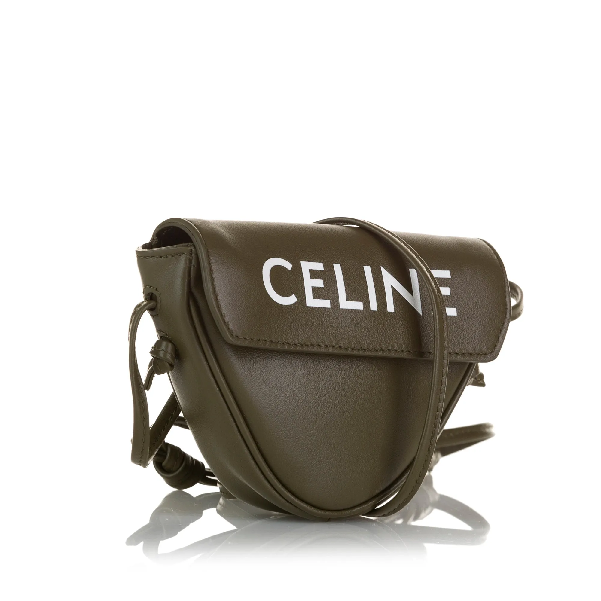 Celine Logo Triangle Small Green Leather