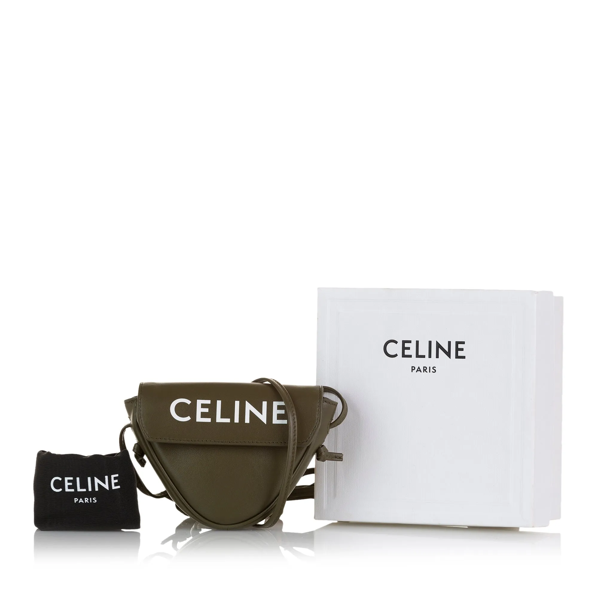 Celine Logo Triangle Small Green Leather