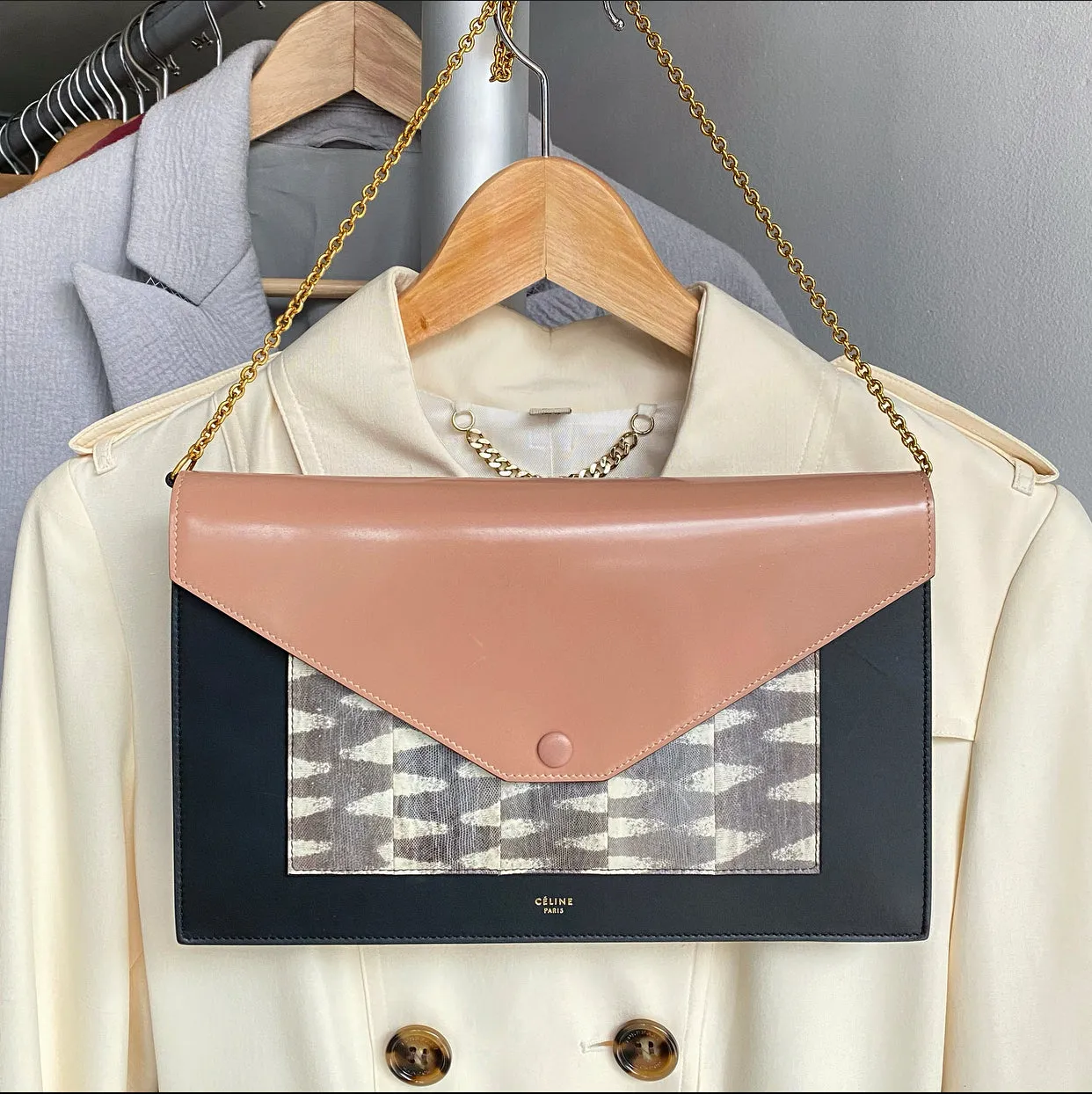 Celine Tricolor Envelope Shoulder Bag / Clutch