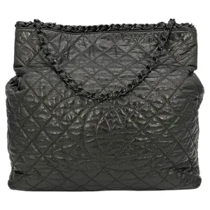 Chanel Grey Metallic Leather Chain Me Shoulder Bag Tote