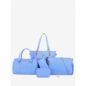 Chic Embossing Braid 5 Pieces Shoulder Bag Set - Denim Blue