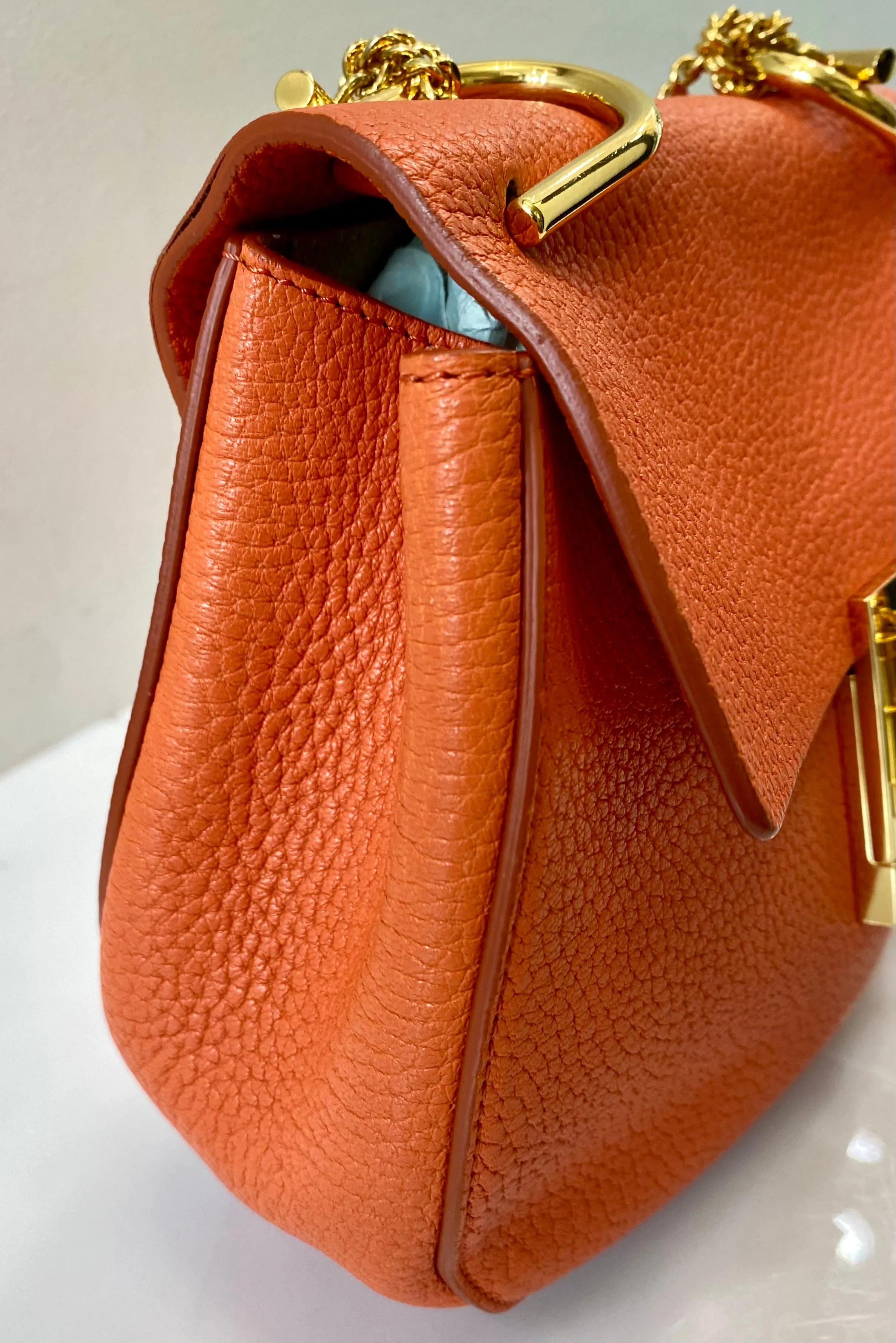 CHLOÉ GRAINED LAMBSKIN LEATHER MINI DREW SHOULDER BAG