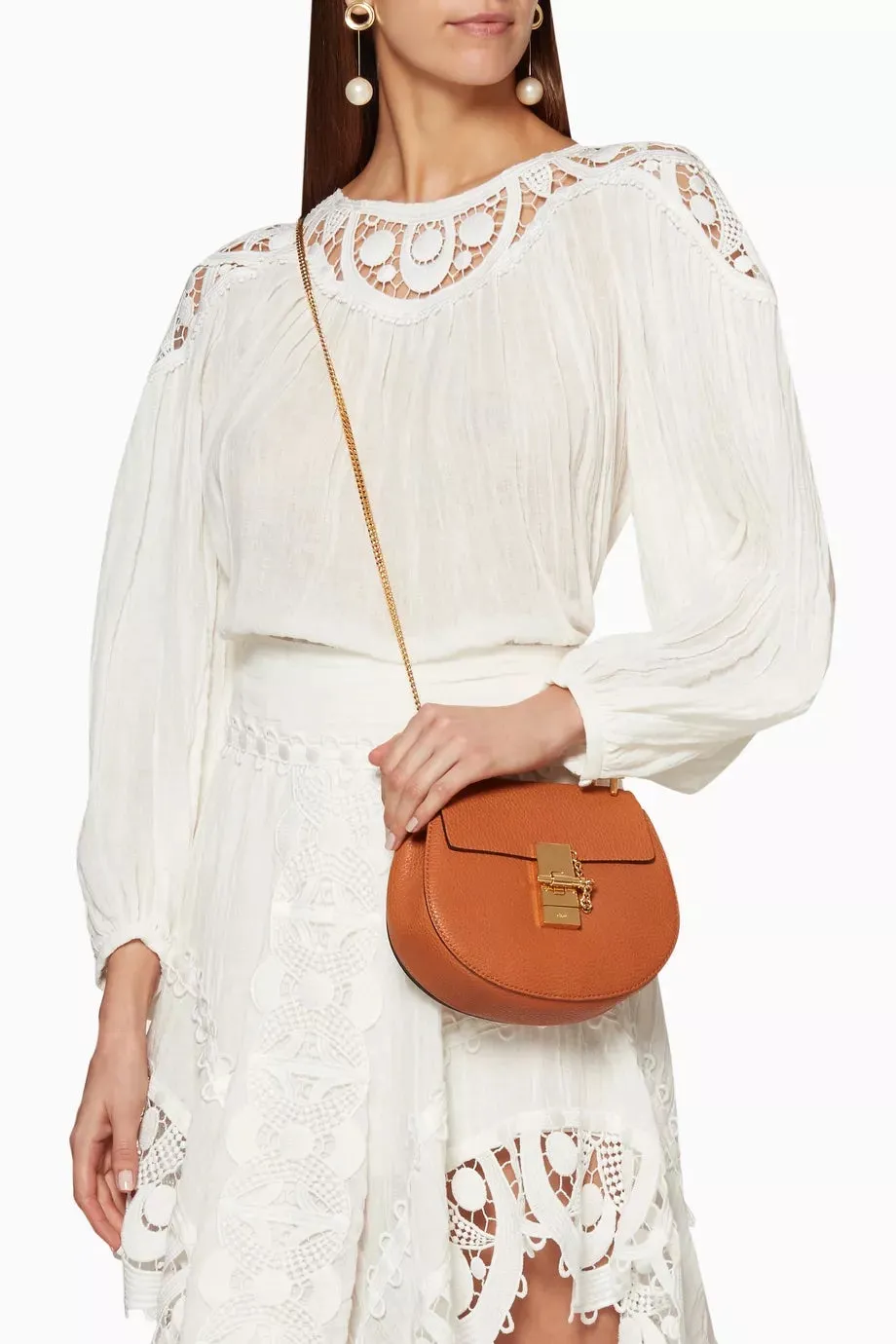 CHLOÉ GRAINED LAMBSKIN LEATHER MINI DREW SHOULDER BAG