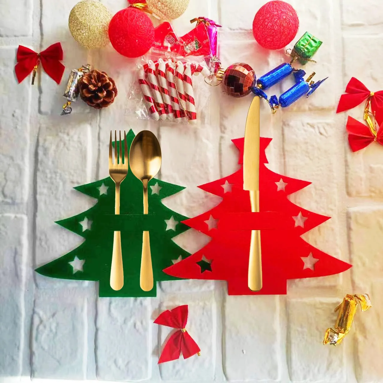 Christmas Decorations Felt Tableware Bag Fork Spoon Bag Decoration