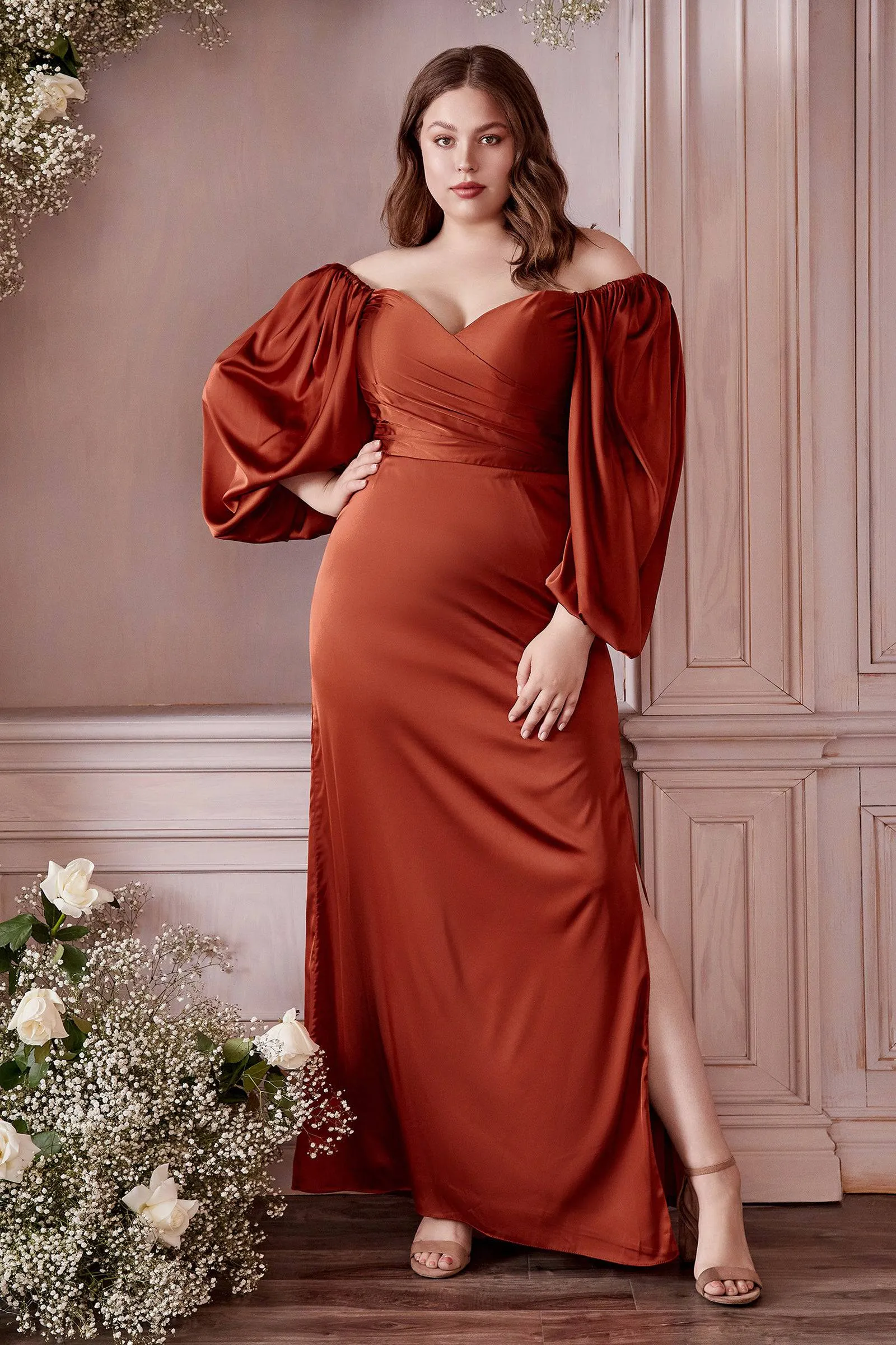 Cinderella Divine Off Shoulder Long Sleeve Dress 7482C