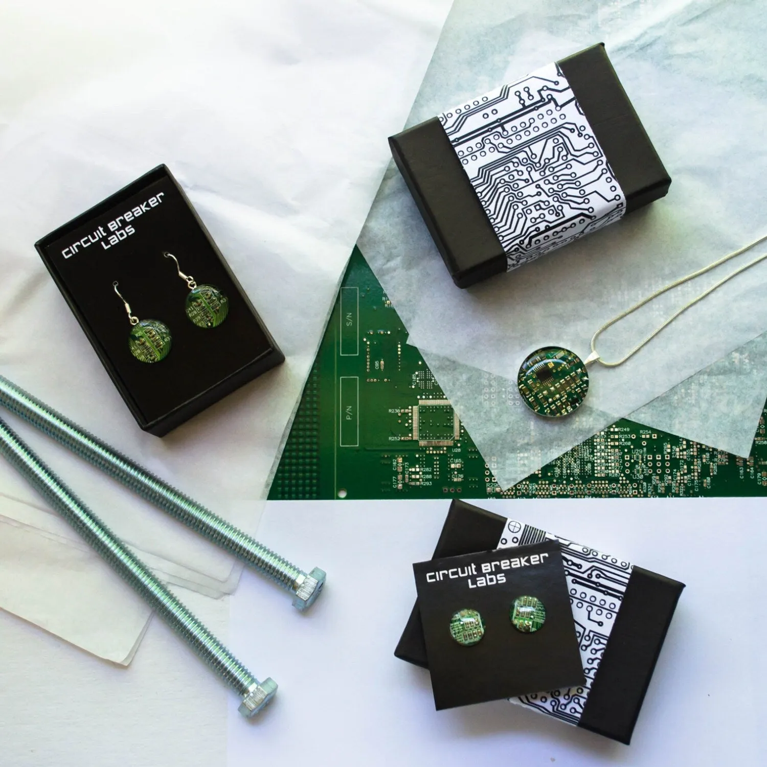 Circuit Board Cufflinks and Tie Bar Set