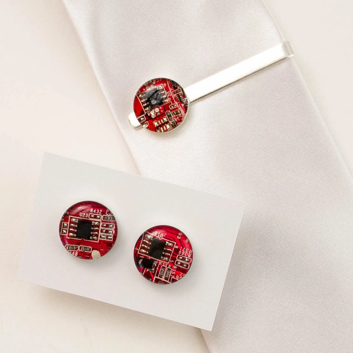 Circuit Board Cufflinks and Tie Bar Set