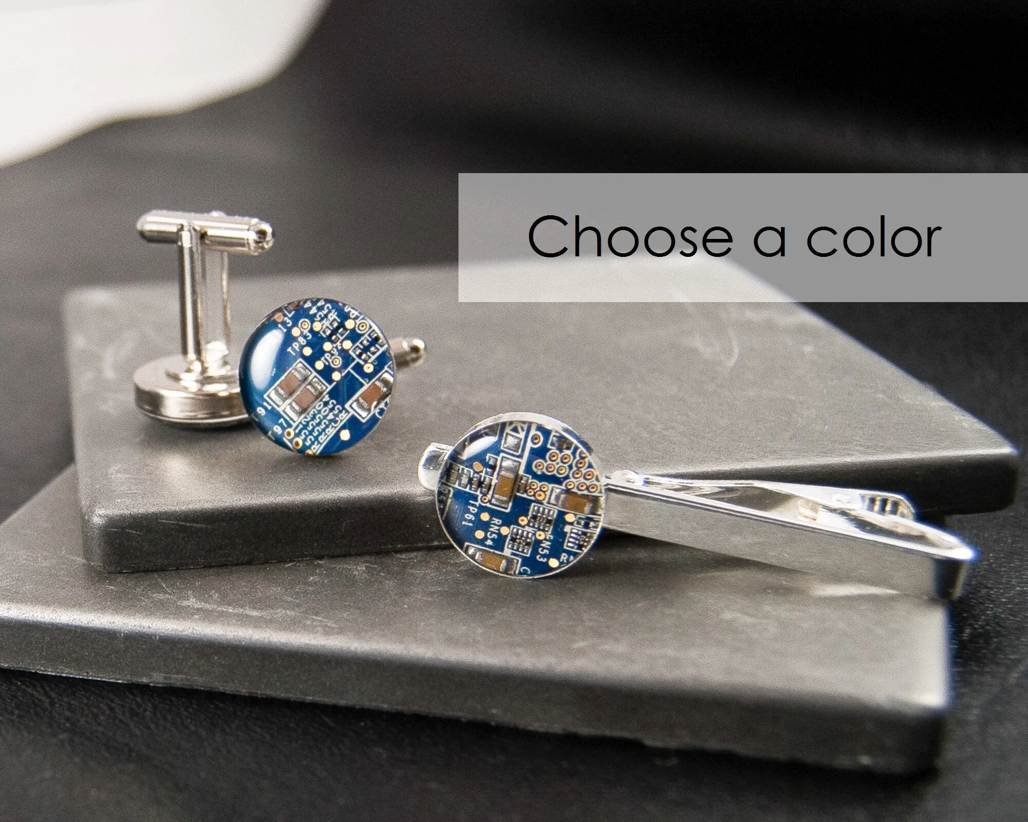 Circuit Board Cufflinks and Tie Bar Set