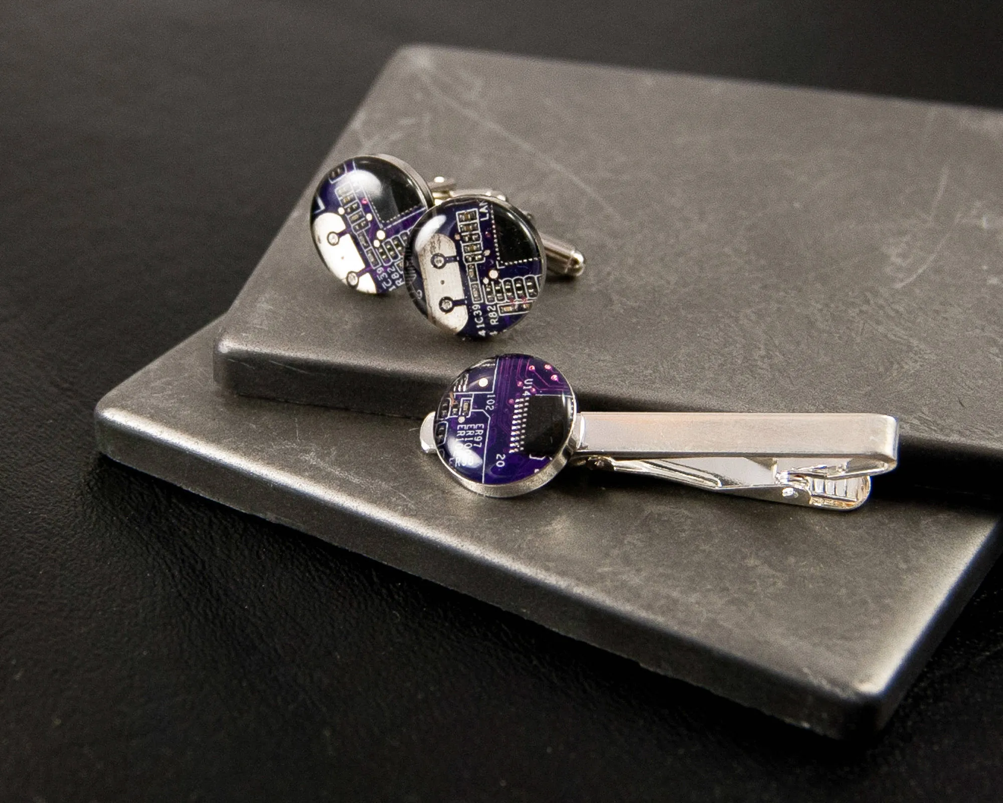 Circuit Board Cufflinks and Tie Bar Set