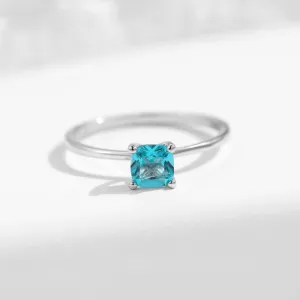 Classic Solitaire Cushion Cut Paraiba Tourmaline Sterling Silver Engagement Ring