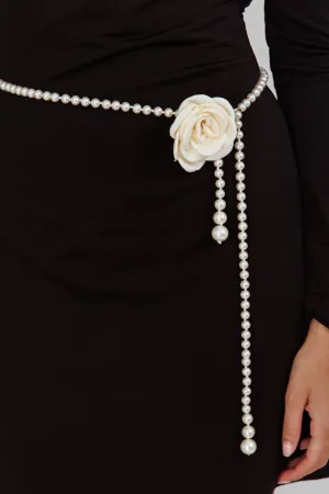 Coco Rose Accent Pearl Belt White