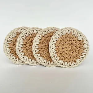 Cotton Coaster | Round | Beige & White | Set Of 4