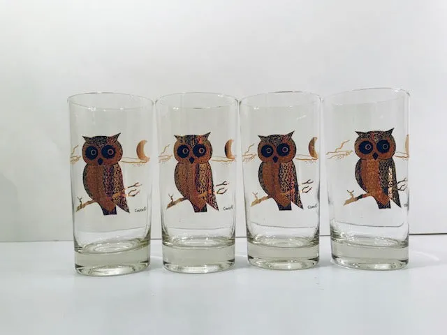 Couroc Signed Mid-Century Black and 22-Karat Gold Owl 5-Piece Set