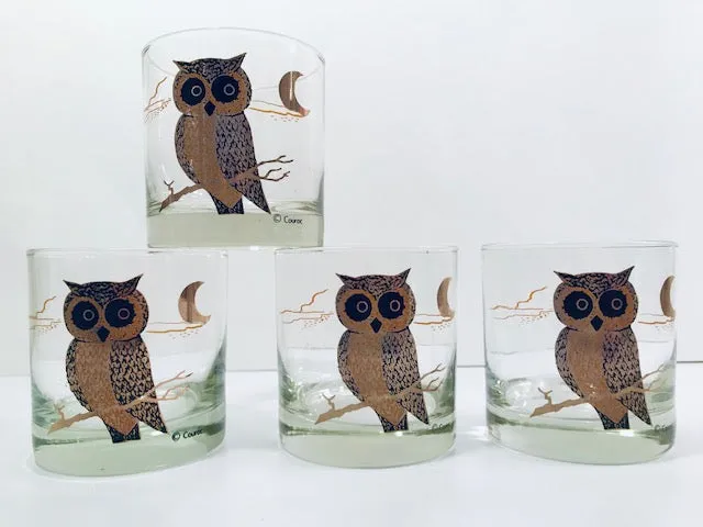 Couroc Signed Mid-Century Black and 22-Karat Gold Owl 9-Piece Set