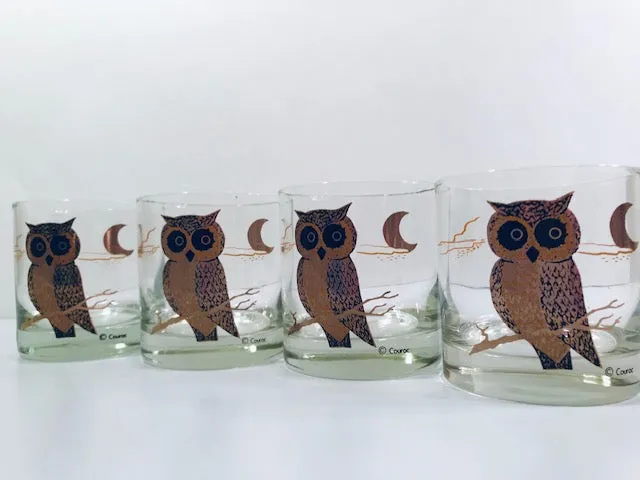 Couroc Signed Mid-Century Black and 22-Karat Gold Owl 9-Piece Set