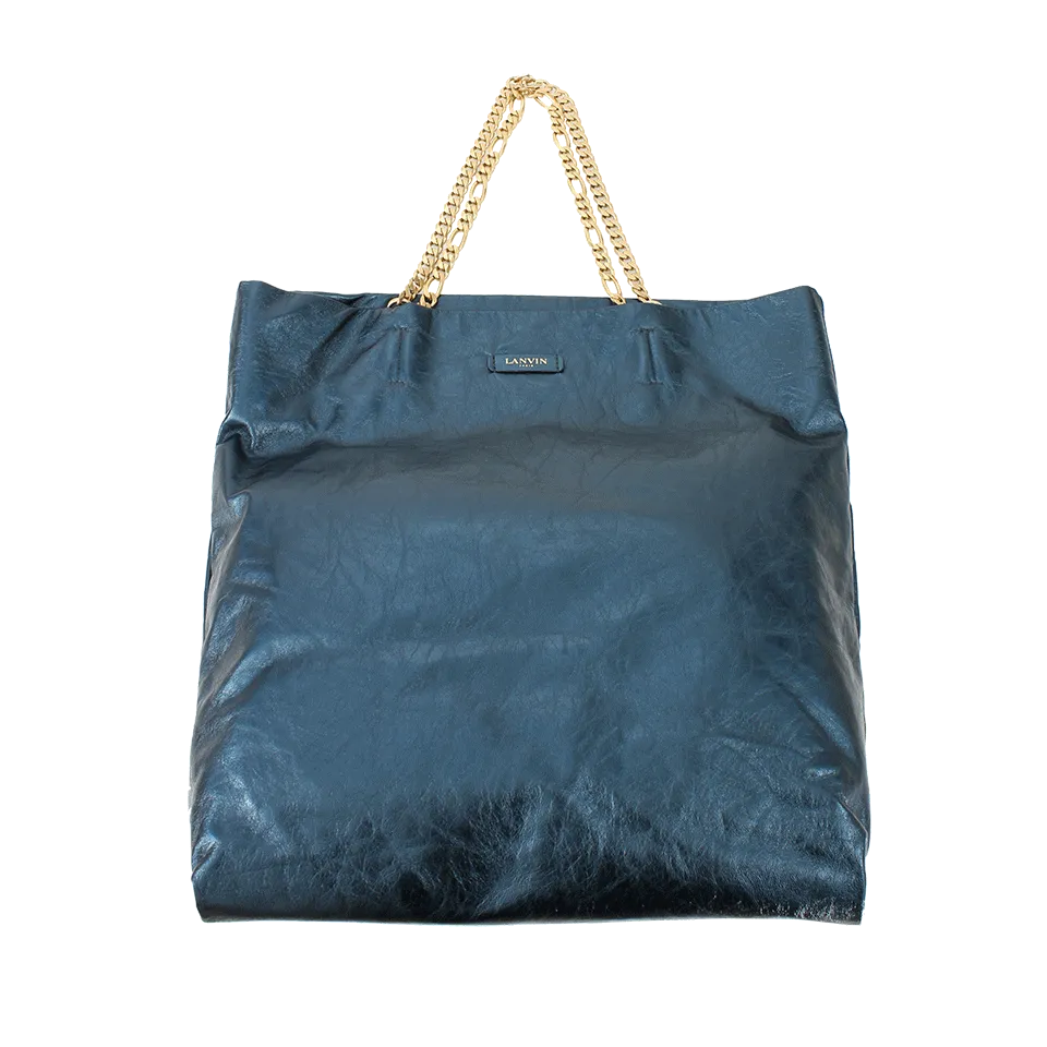 Crinkle Lambskin Tote With Chain