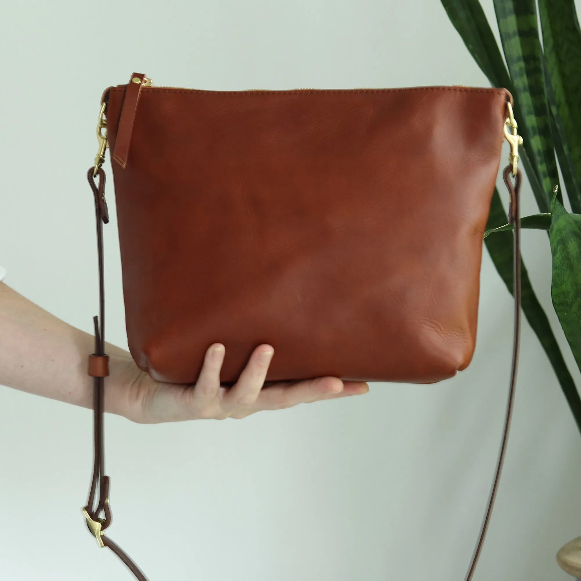 Crossbody Bag with Monogram - Cognac Brown