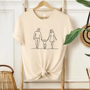 Custom Family of 3 Family Line Art T-Shirt, Line Art Photo Shirt, Birthday Gift, Custom Portrait, Photo Outline Tee For Father's Day Gift