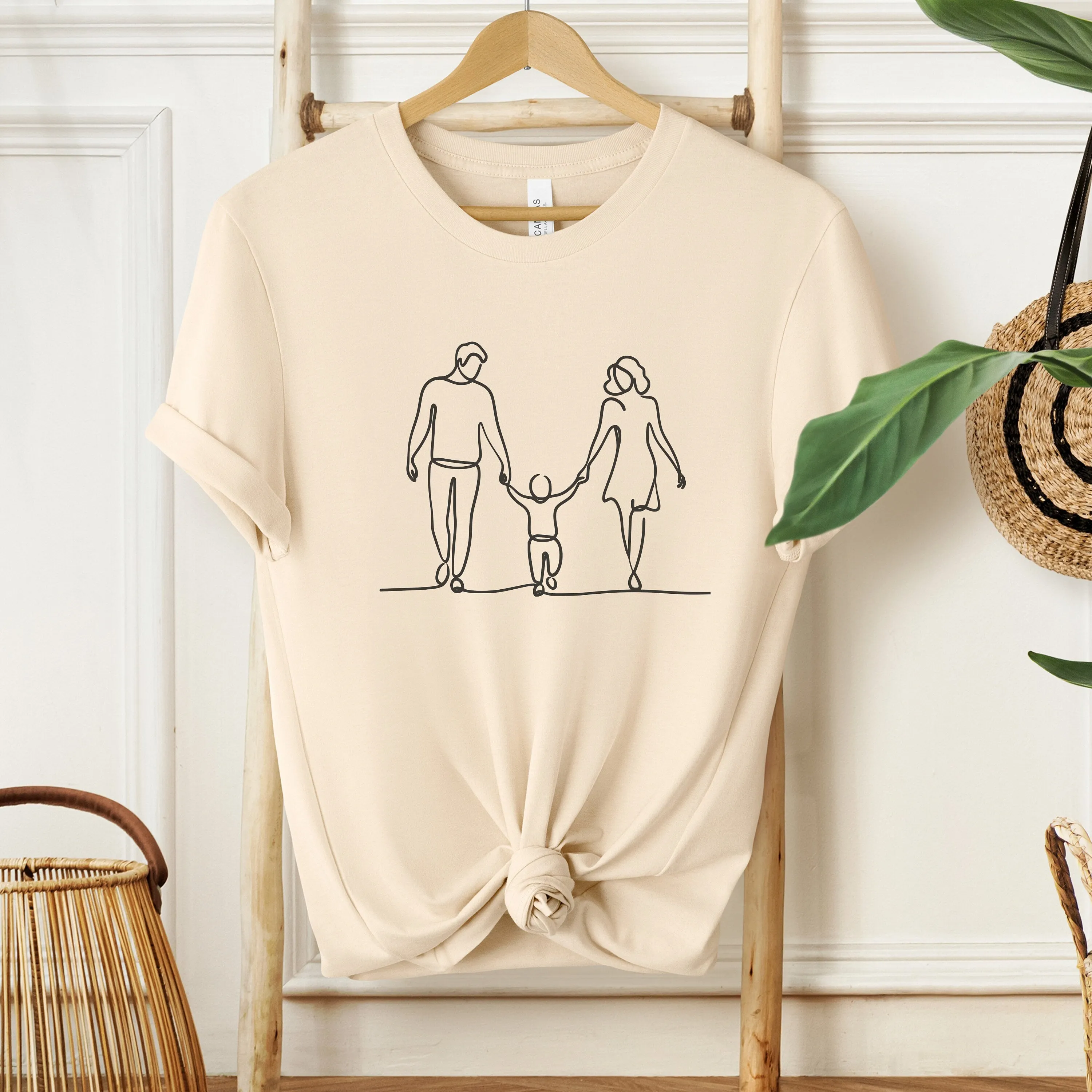 Custom Family of 3 Family Line Art T-Shirt, Line Art Photo Shirt, Birthday Gift, Custom Portrait, Photo Outline Tee For Father's Day Gift