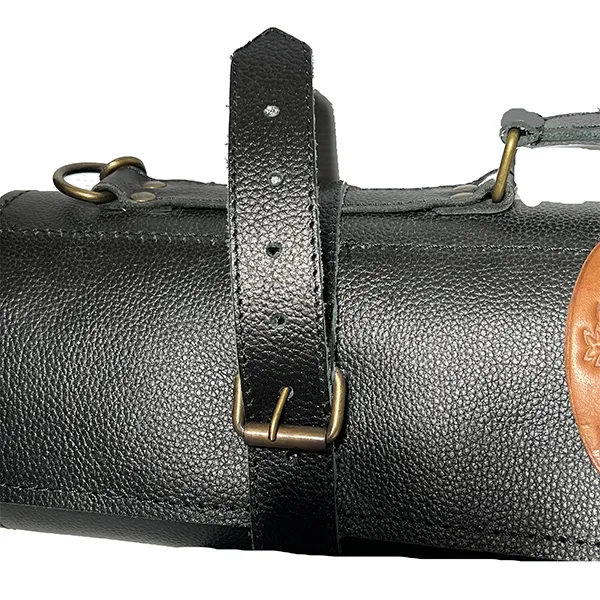 Custom Made Full Grain Buffalo Hide Tool / Knife Roll with Carry Handle and Shoulder Strap - Black