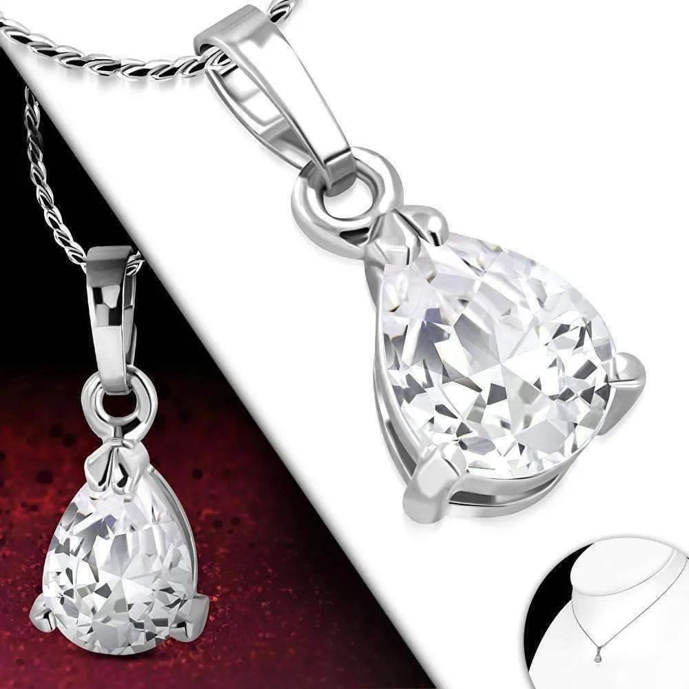 Dainty Droplet Infused Cubic Zirconia Pear Pendant Necklace