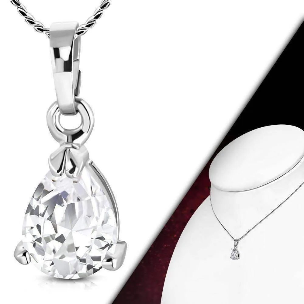 Dainty Droplet Infused Cubic Zirconia Pear Pendant Necklace