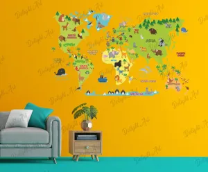 Delight Art World Animal Maps Design Wall Sticker Size - (72 * 44) cm