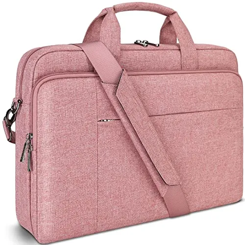 DOMISO 17.3 inch Laptop Bag Business Briefcase Water-resistant Notebook Messenger Shoulder Bag for 17.3" Macbook Pro 17/Inspiron/MSI GS73VR Stealth Pro/IdeaPad/Envy/ROG,Pink