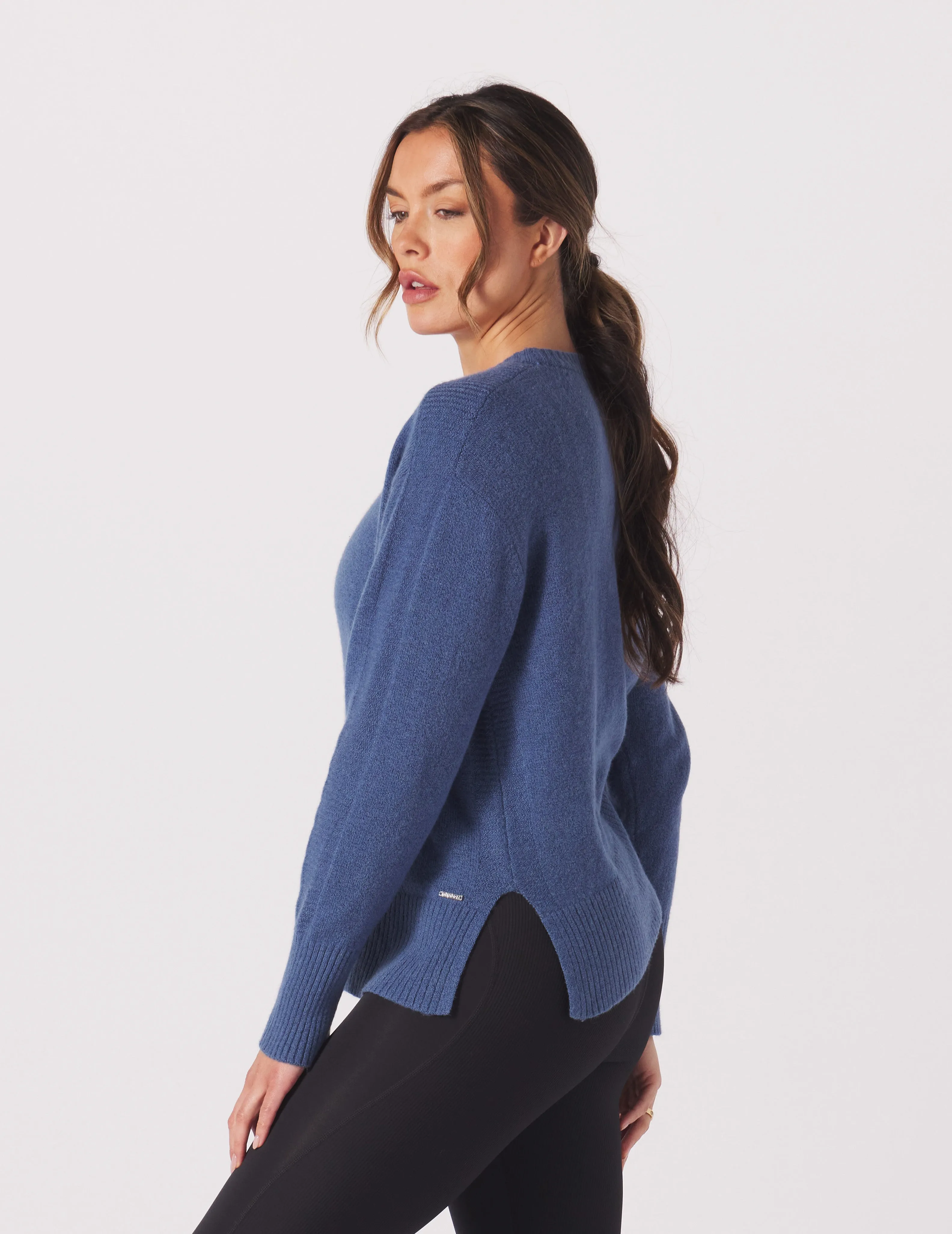 Elevated Knit Crew: Washed Blue Heather