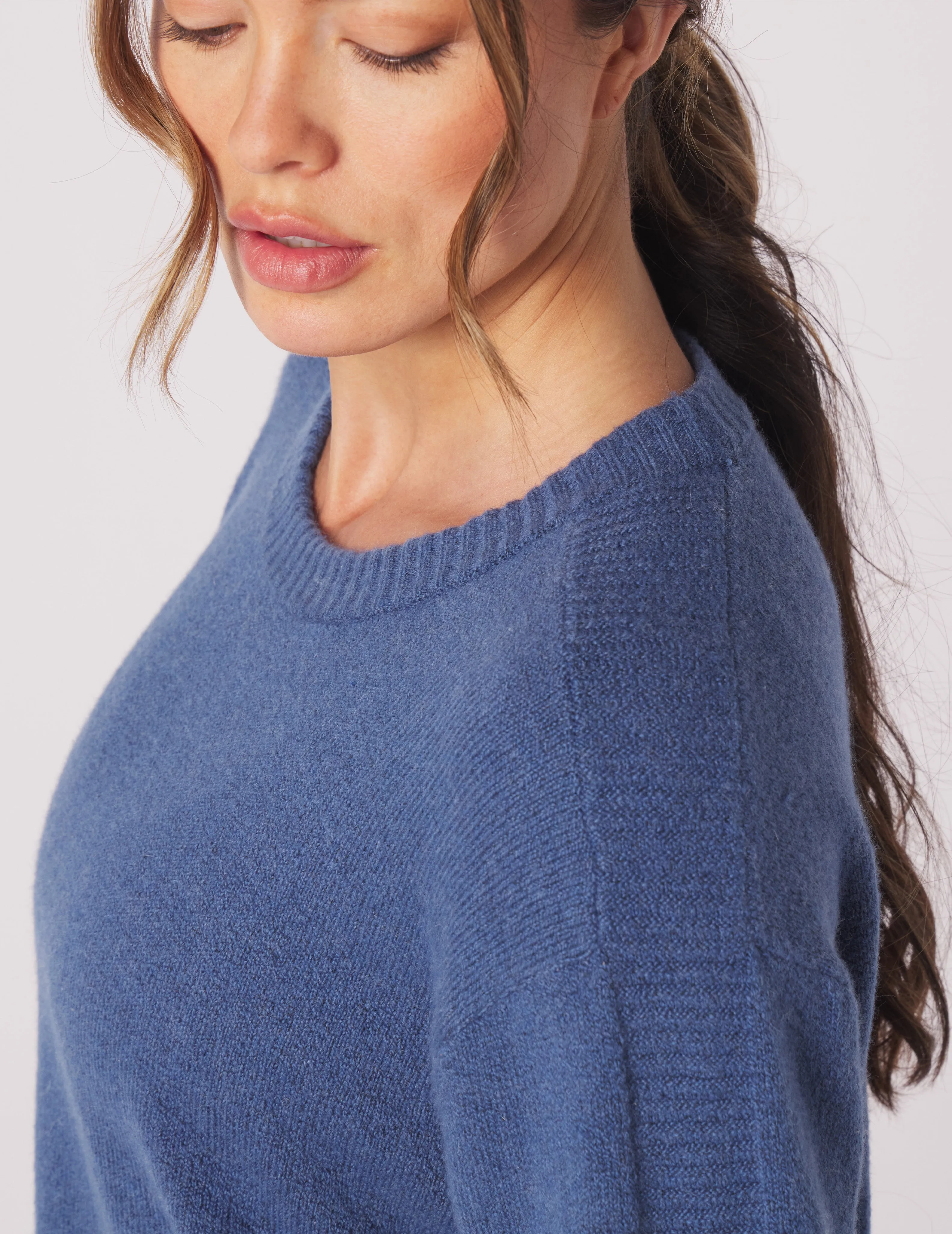 Elevated Knit Crew: Washed Blue Heather