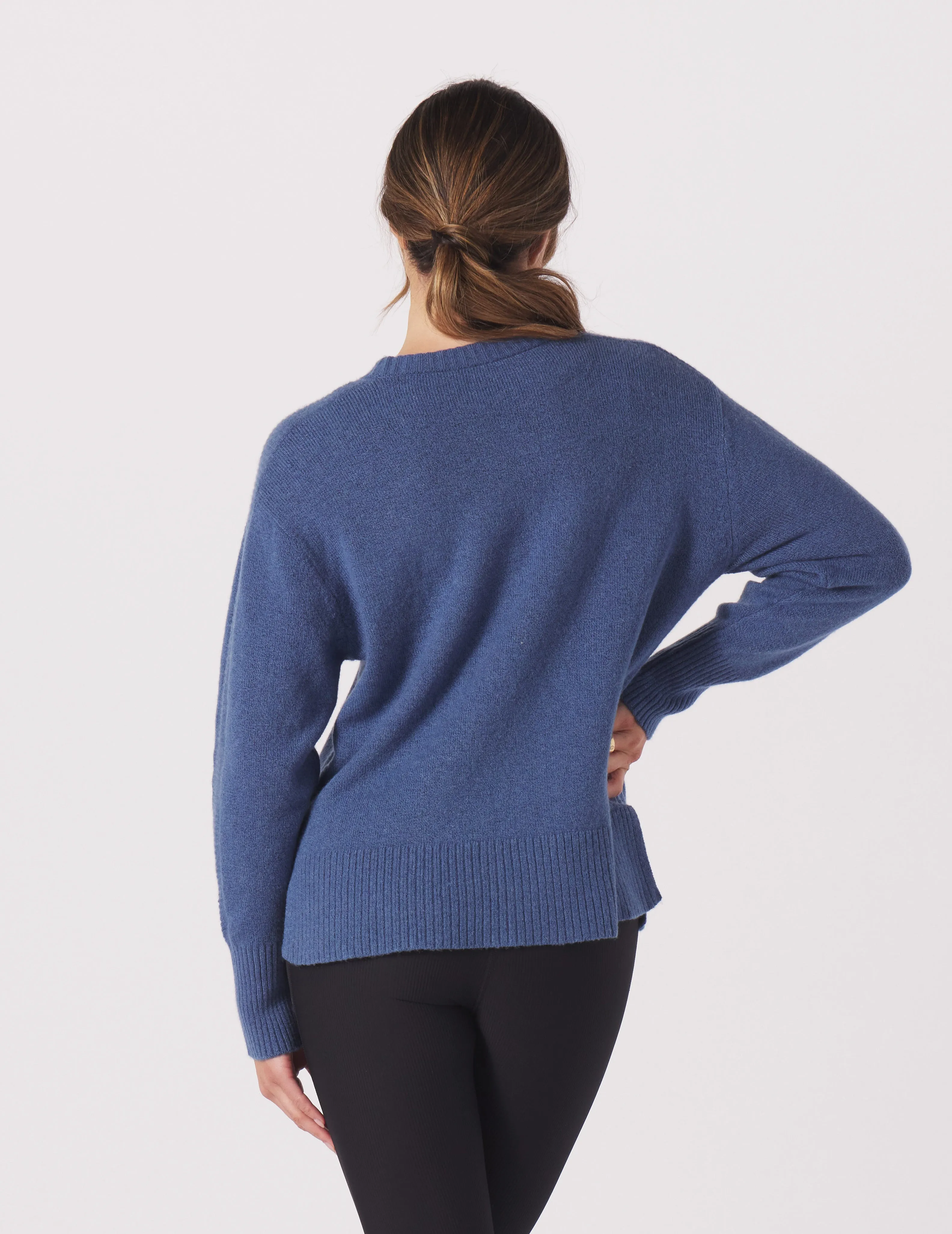 Elevated Knit Crew: Washed Blue Heather