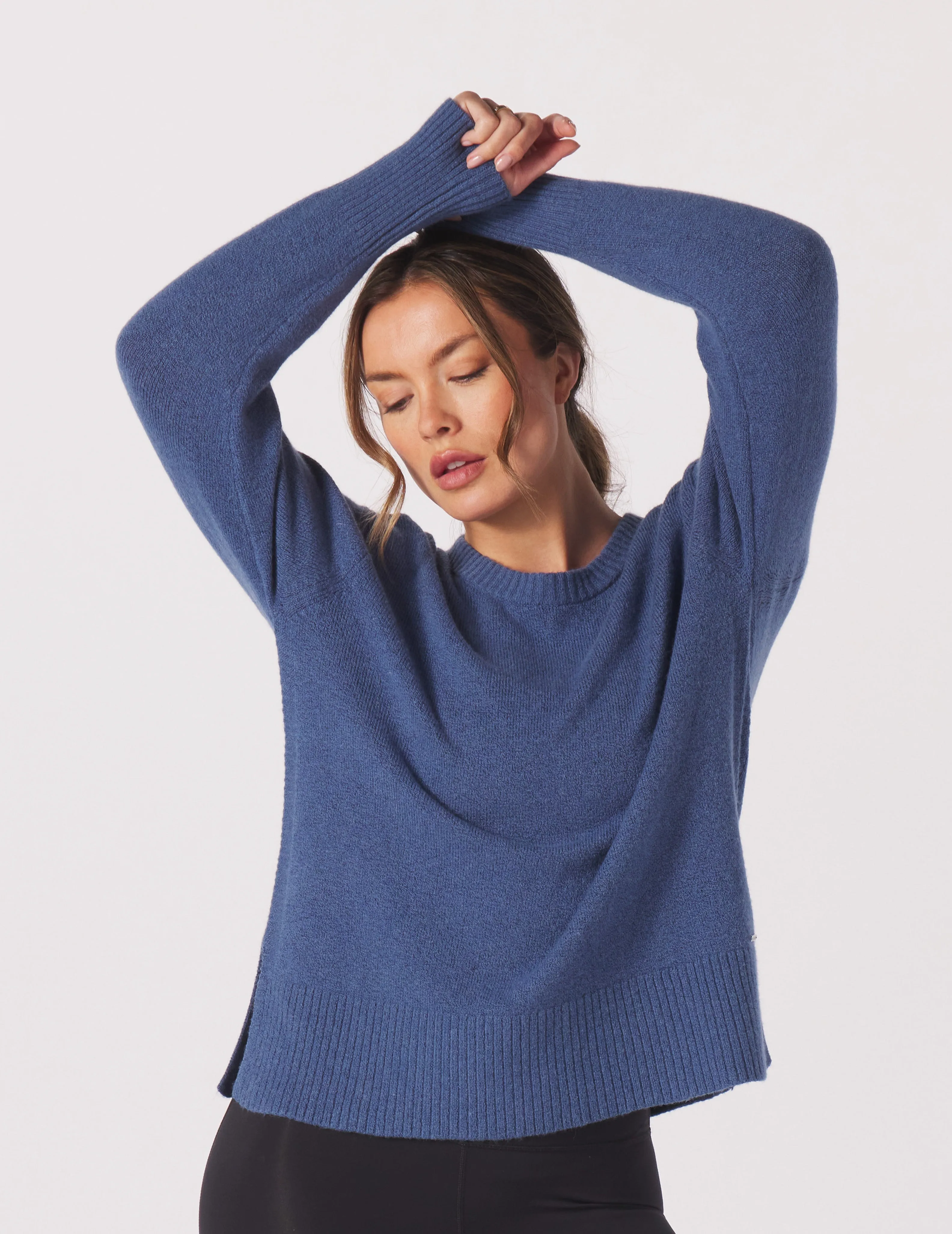 Elevated Knit Crew: Washed Blue Heather