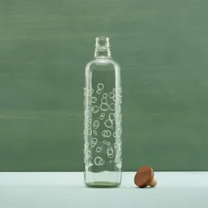 Ellementry Bubbles Handcrafted Glass Water Bottle With Cork (750 Ml) Eco- Friendly Glass Water Bottle For Fridge, Home, Office Bpa Free Sustainable Glass Bottle For Decor And Gifting, Transparent