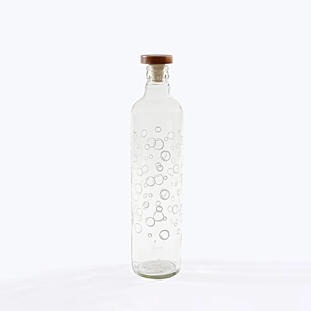 Ellementry Bubbles Handcrafted Glass Water Bottle With Cork (750 Ml) Eco- Friendly Glass Water Bottle For Fridge, Home, Office Bpa Free Sustainable Glass Bottle For Decor And Gifting, Transparent