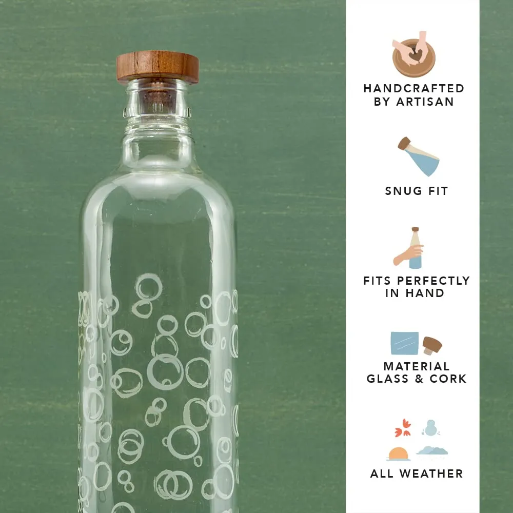 Ellementry Bubbles Handcrafted Glass Water Bottle With Cork (750 Ml) Eco- Friendly Glass Water Bottle For Fridge, Home, Office Bpa Free Sustainable Glass Bottle For Decor And Gifting, Transparent