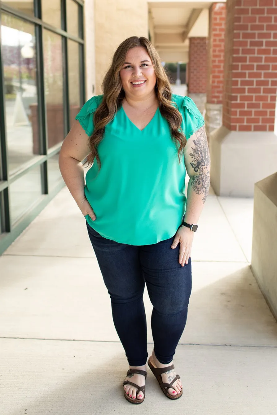 Emerald Green Vneck Tulip Sleeve Top (SM-3X)