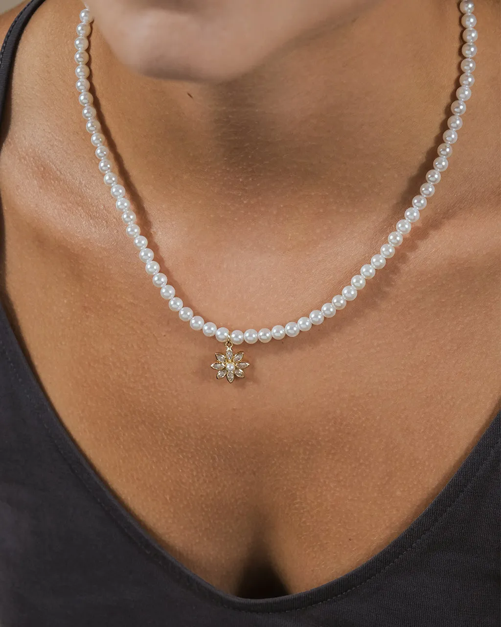 Esti CZ Beaded Pearl Necklace