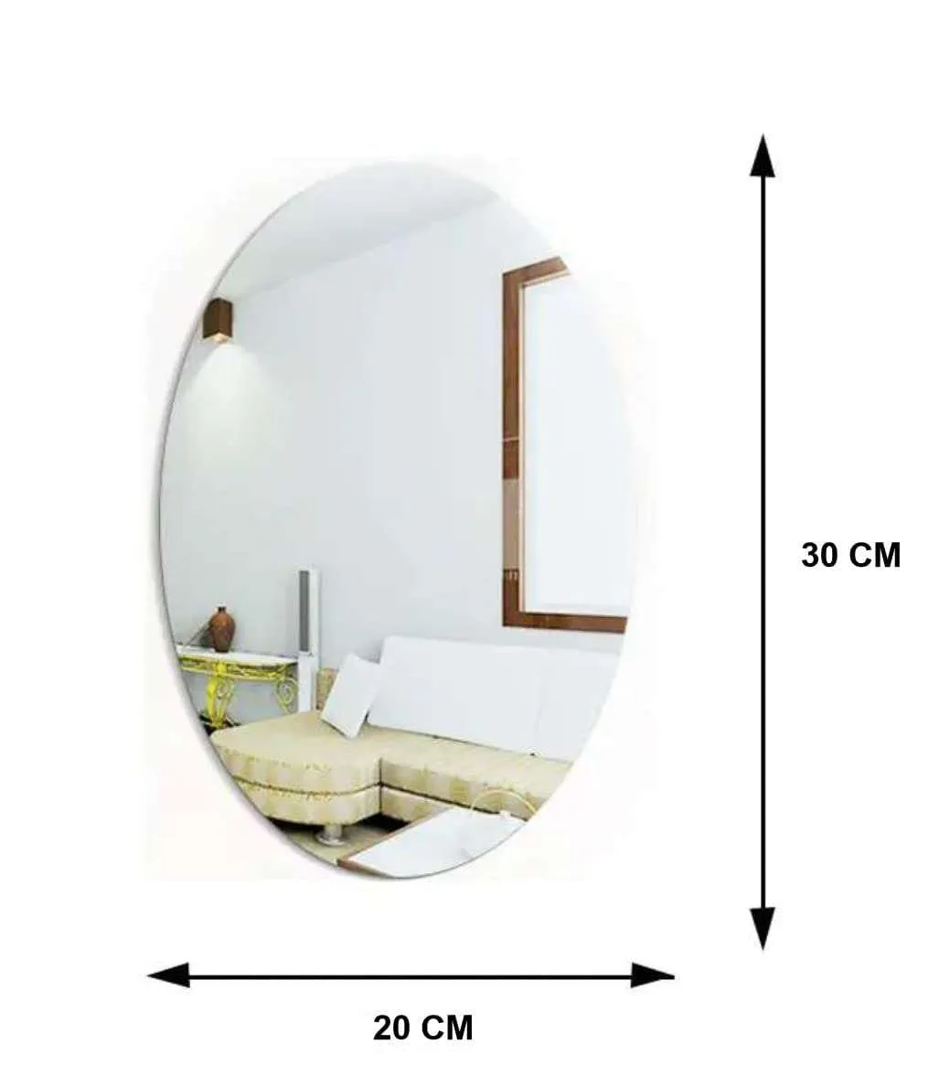 Fancy Metal Goods Oval Shape Adhesive Mirror Sticker for Wall on Tiles Bathroom Bedroom Living Room Basin Mirror Bathroom Wall Mirror Stickers Unbreakable Plastic Wall Mirror 30 * 20 (Style_6