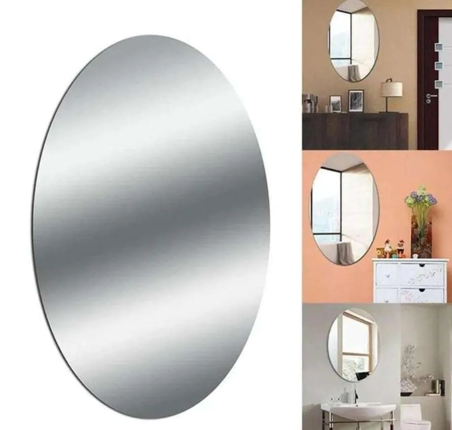 Fancy Metal Goods Oval Shape Adhesive Mirror Sticker for Wall on Tiles Bathroom Bedroom Living Room Basin Mirror Bathroom Wall Mirror Stickers Unbreakable Plastic Wall Mirror 30 * 20 (Style_6