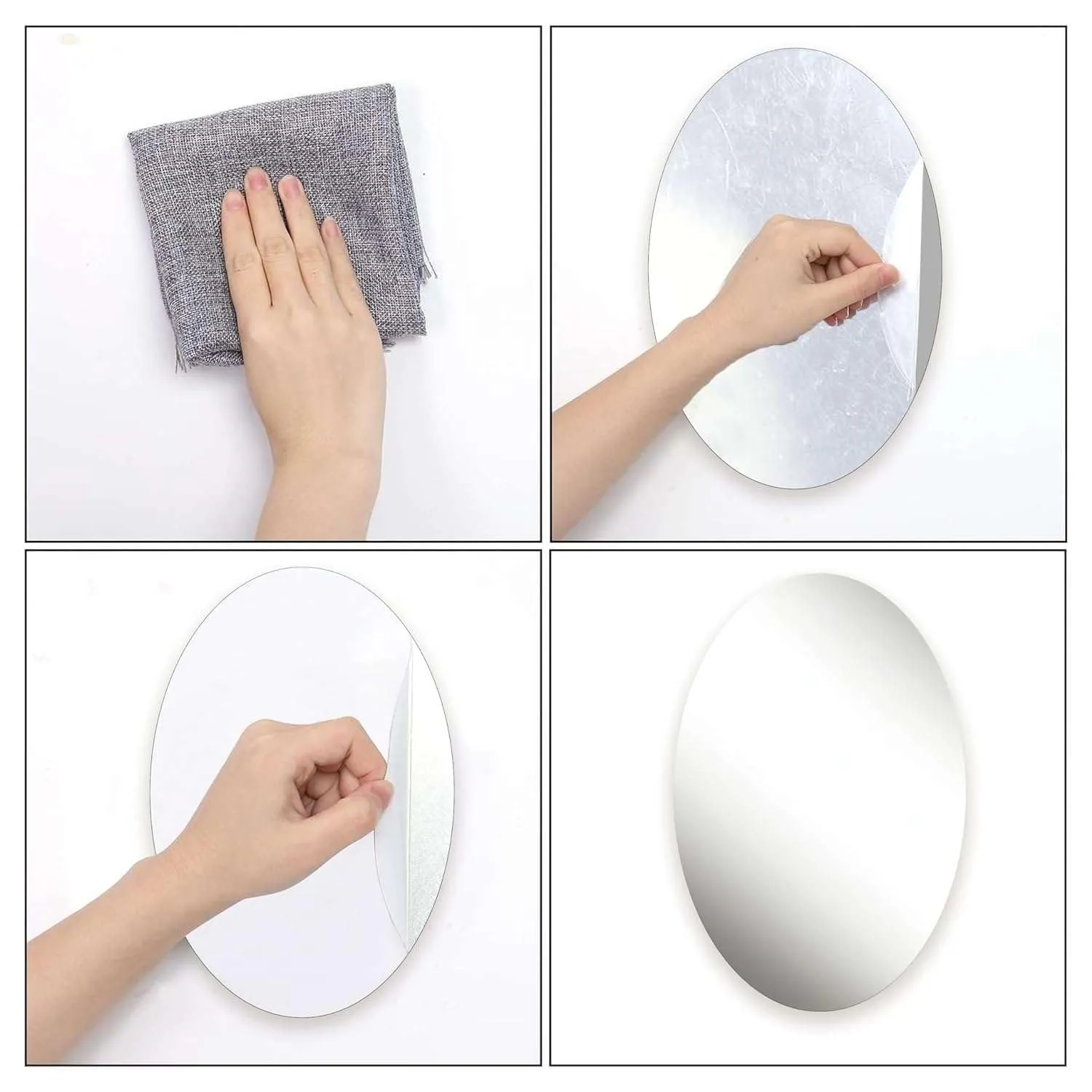 Fancy Metal Goods Oval Shape Adhesive Mirror Sticker for Wall on Tiles Bathroom Bedroom Living Room Basin Mirror Bathroom Wall Mirror Stickers Unbreakable Plastic Wall Mirror 30 * 20 (Style_6