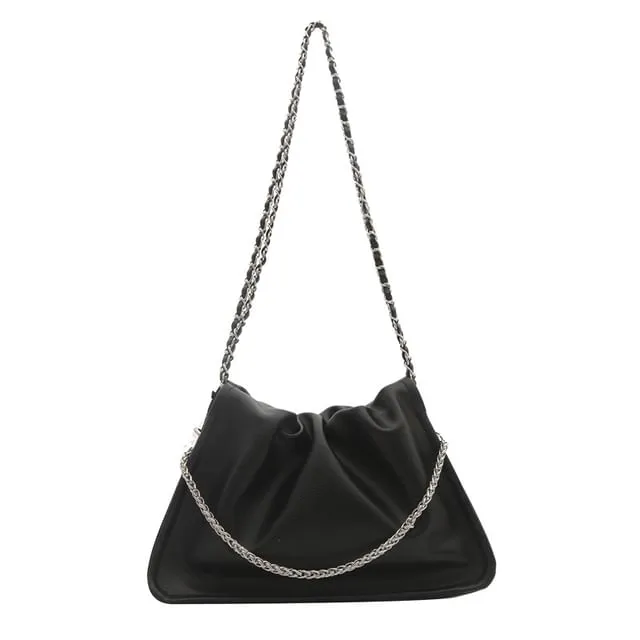 Faux Leather Chained Shoulder Bag