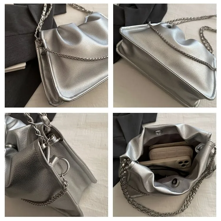 Faux Leather Chained Shoulder Bag