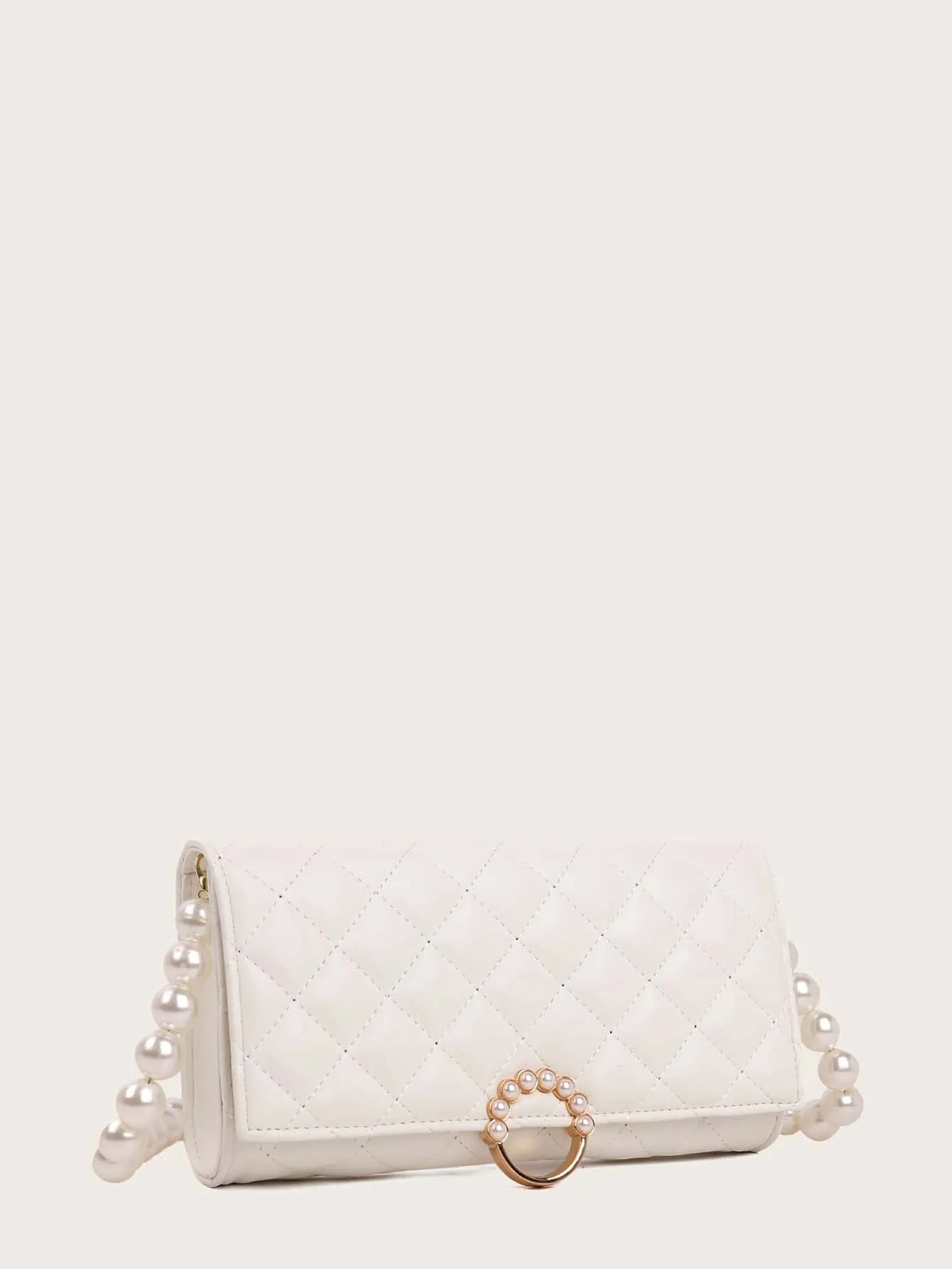 Faux Pearl Decor Flap Crossbody Bag