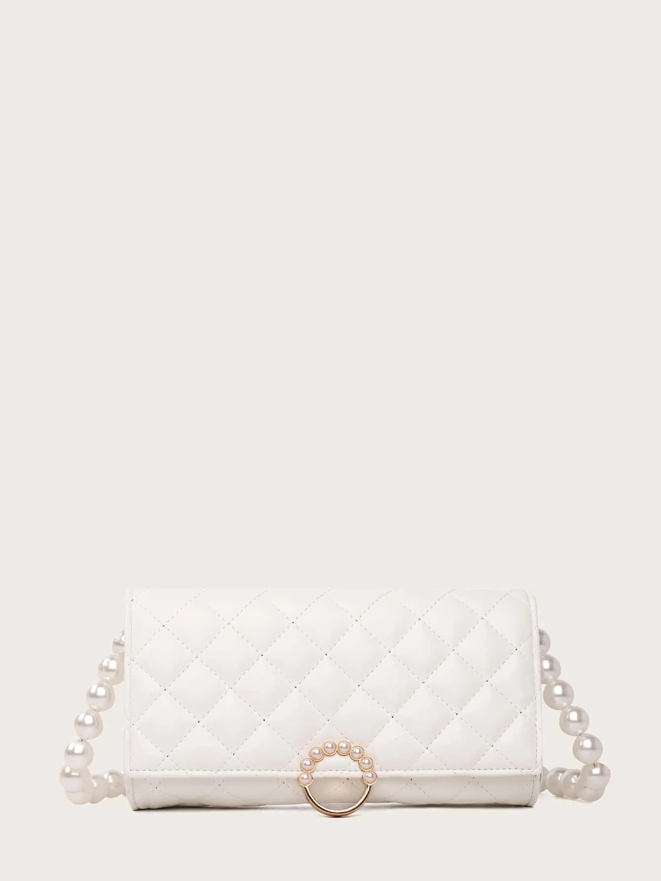 Faux Pearl Decor Flap Crossbody Bag