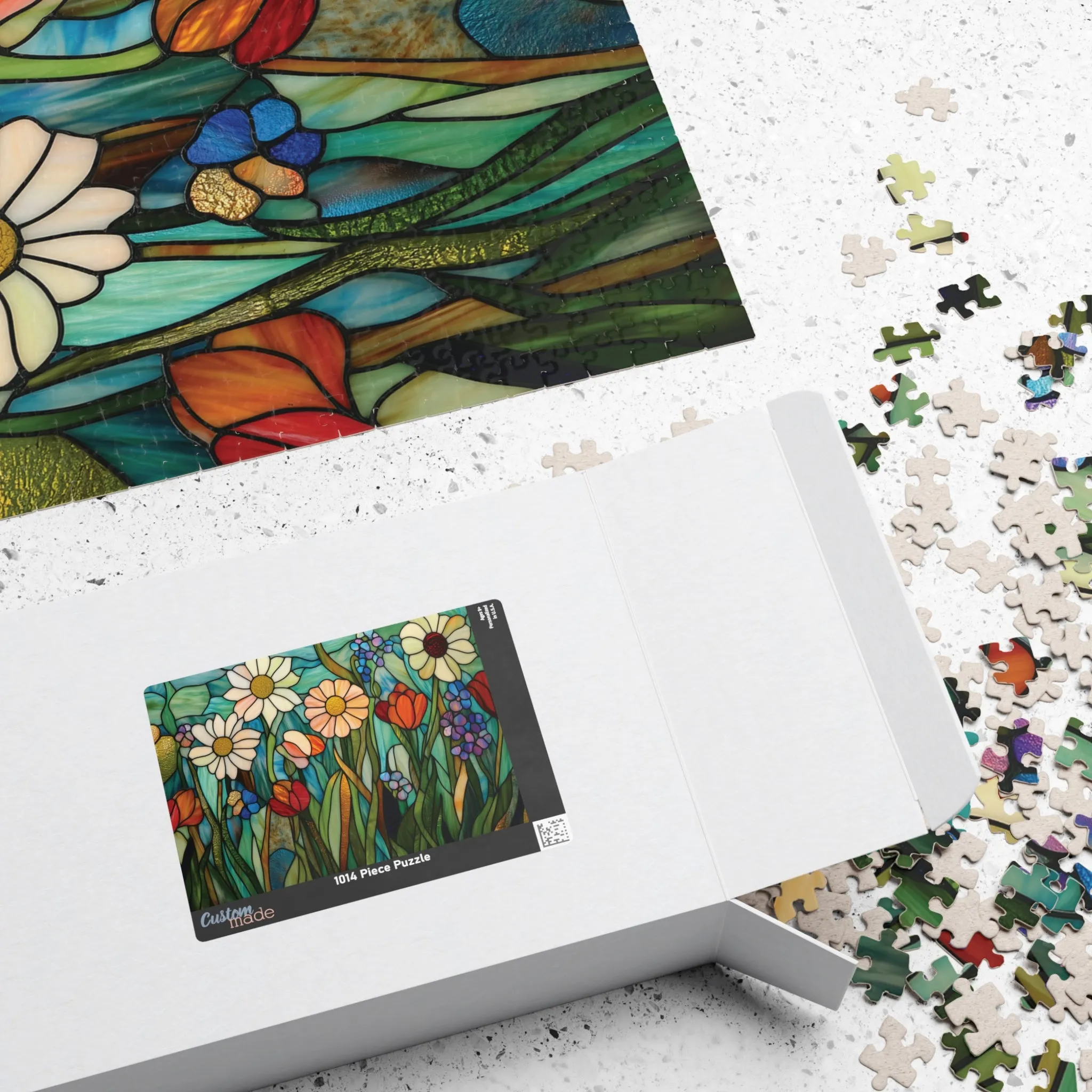 Faux Stained Glass Style Wildflower Puzzle, Vibrant Floral Design, Jigsaw Puzzle, Daisy Poppy Bluebell, Ethereal Effect, Nature Meadow Theme